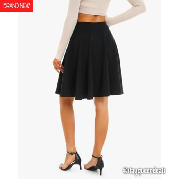 Knee Length Skirt with Pockets Stretchy High Waisted A-Line Midi - Picture 7 of 8